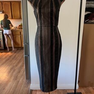 Chic Striped Black and Brown Midi Dress